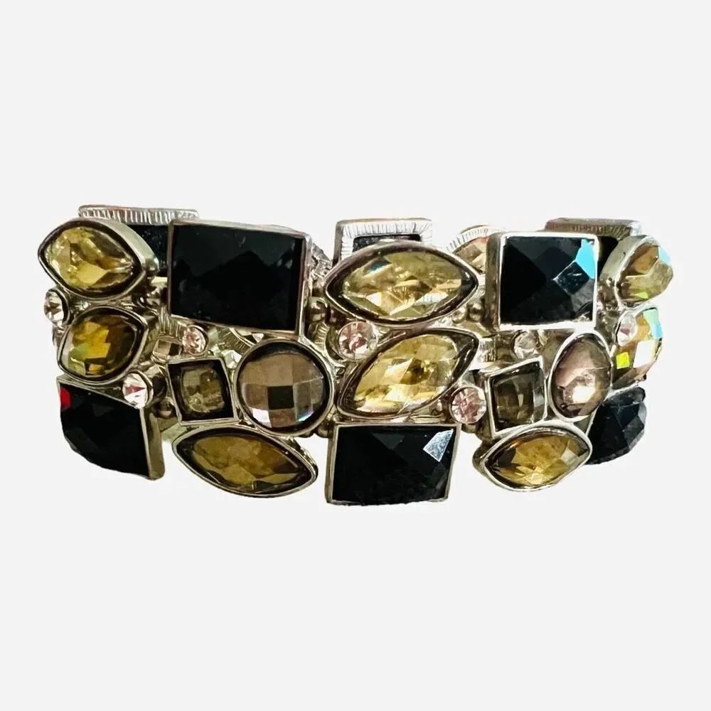 New Womens Fashion Jewelry Jewel Tones Ornate Stretch Bracelet in Silver